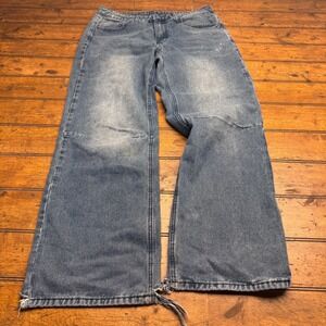 Unbranded Wide Leg Baggy Denim Jeans Medium Wash Distressed Size L Grunge Skater